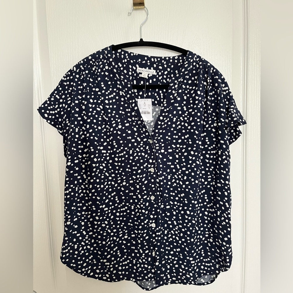 J Crew navy and white polka blouse M